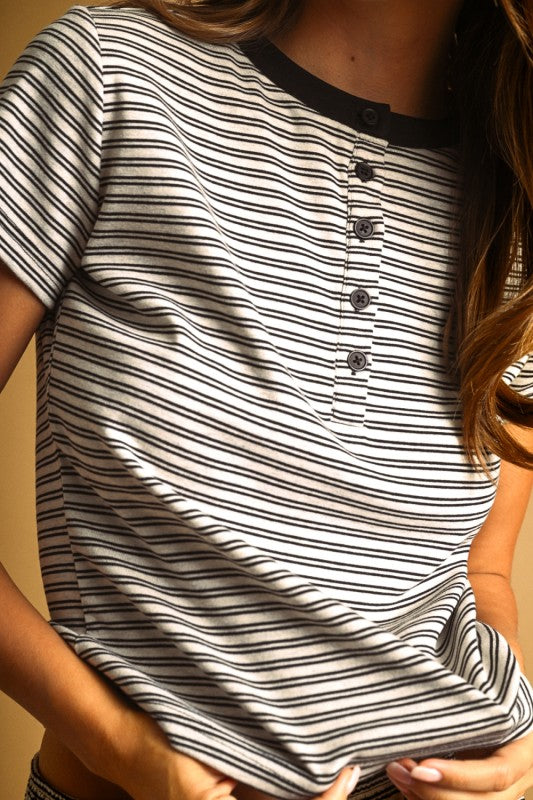 Cynthia Striped Half Snap Top