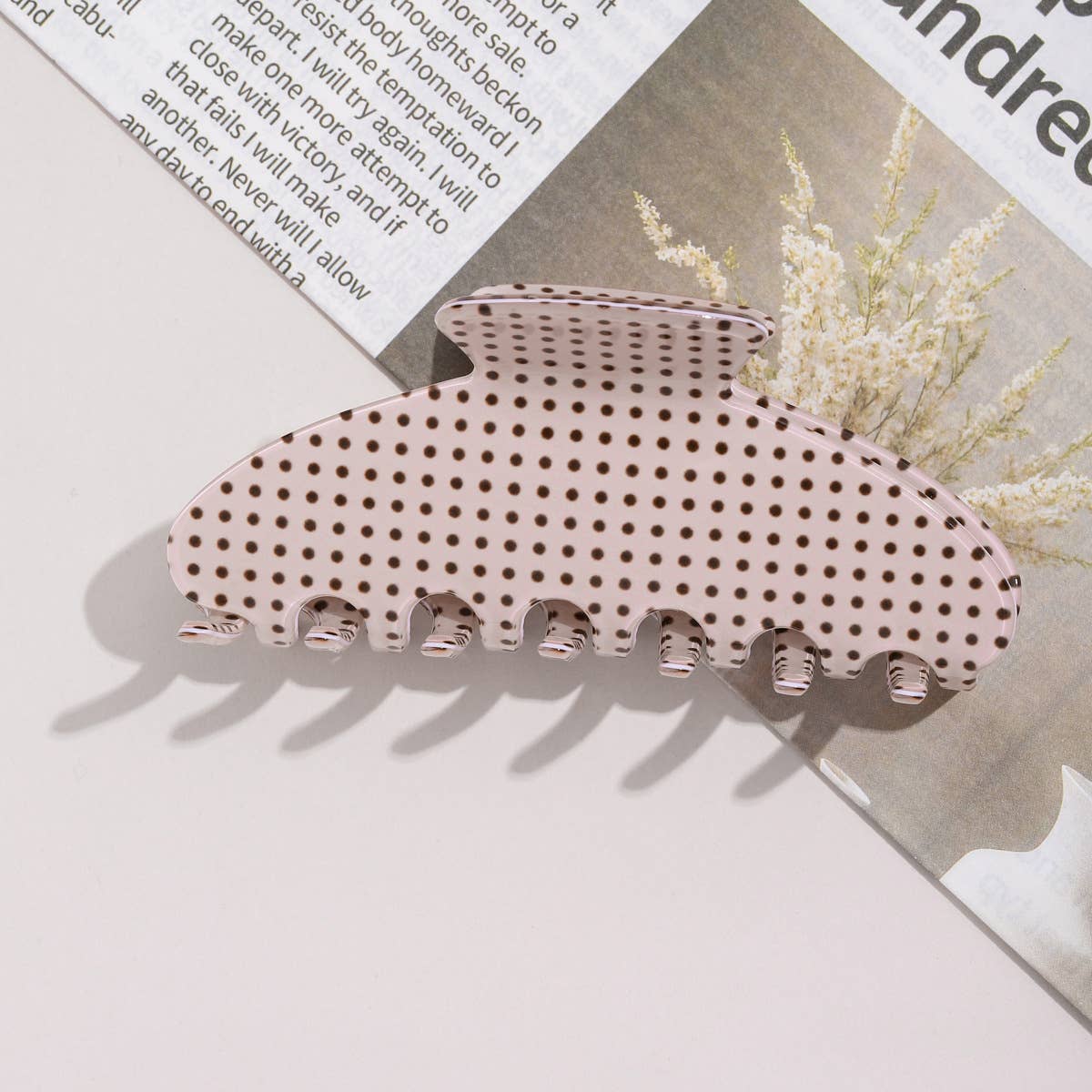 Pink/Brown Polka Dot Claw Clip