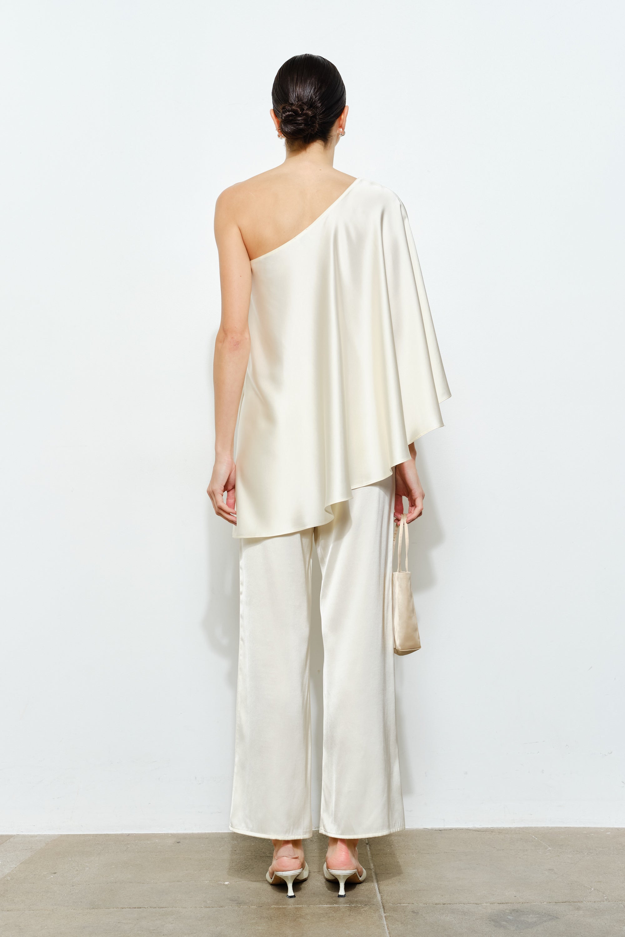 Satin One Shoulder Pancho in Cream