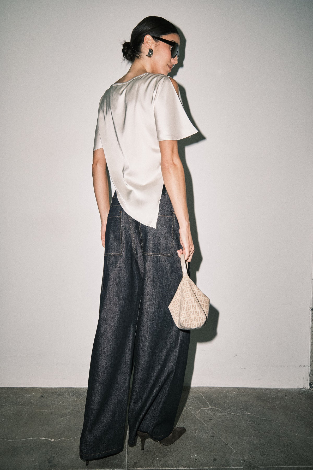 Mason Asymmetric Satin Top in Ivory