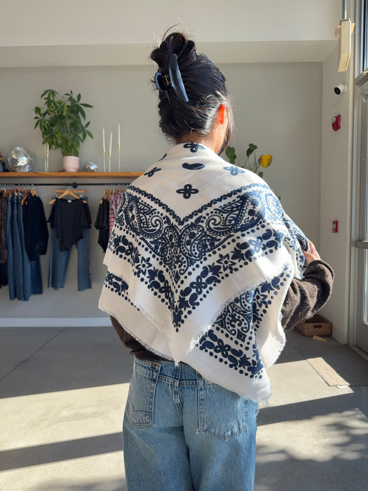 White Paisley Shawl Wrap