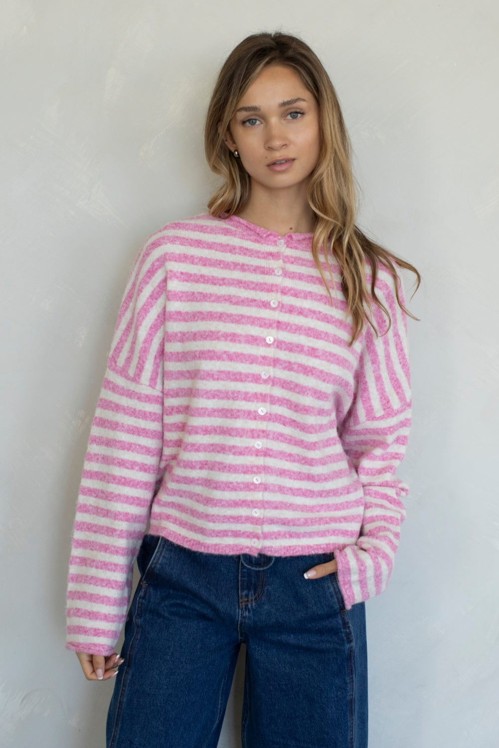 Stripe Piper Cardigan in Bubblegum