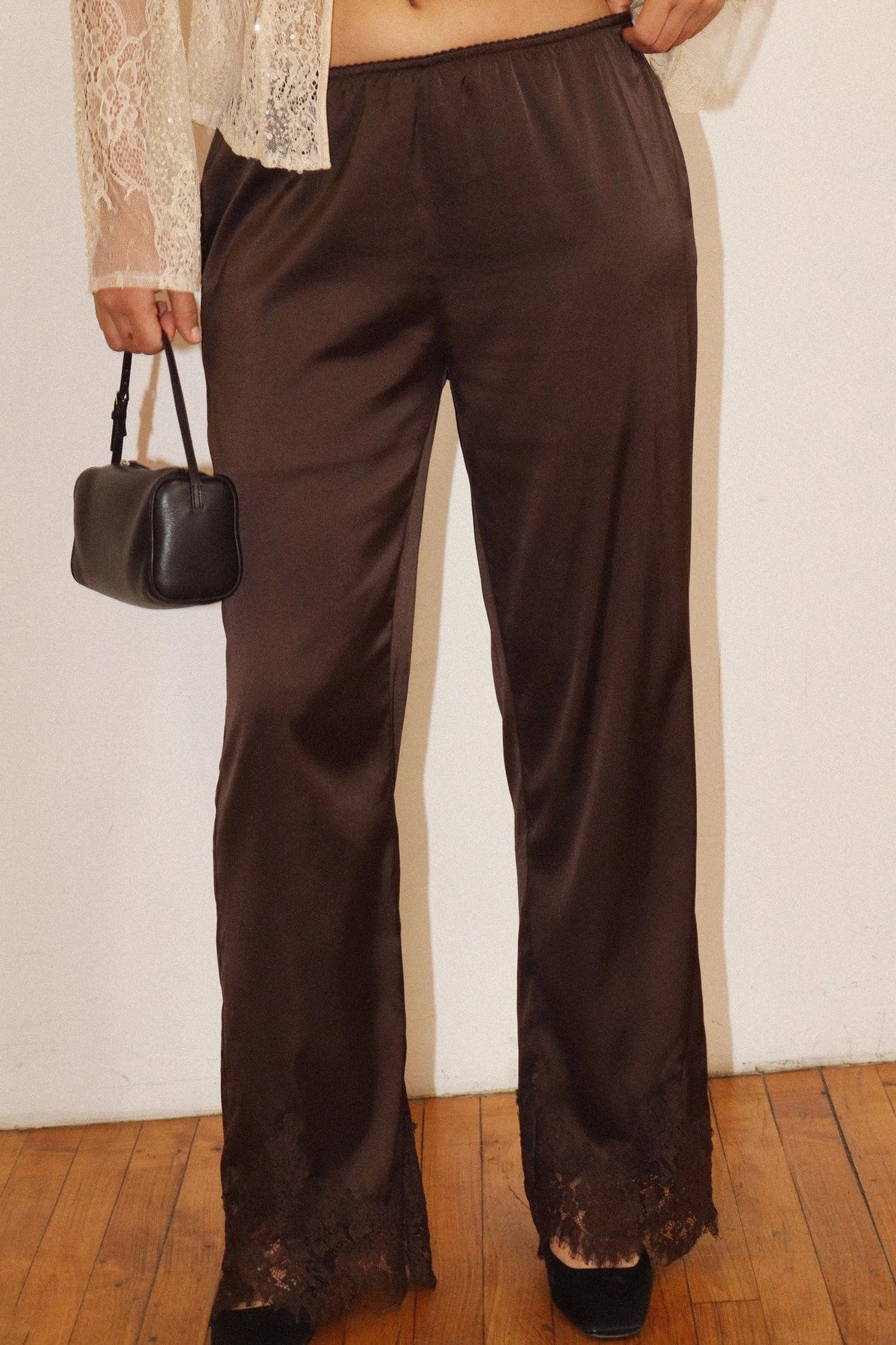Brown Satin Lace Pants