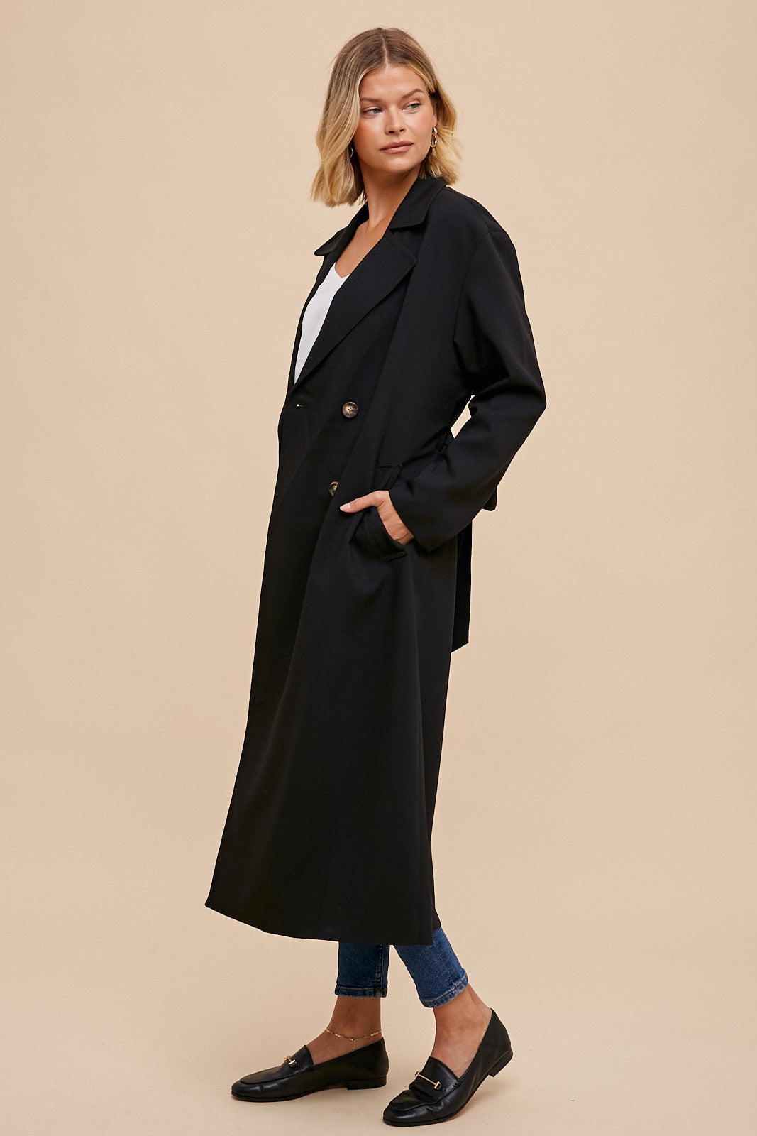 Double Breasted Trench in Black