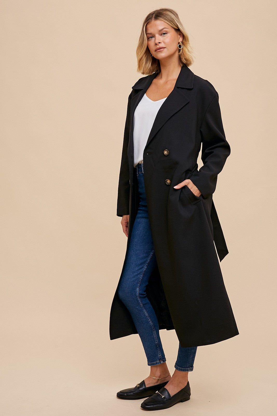 Double Breasted Trench in Black