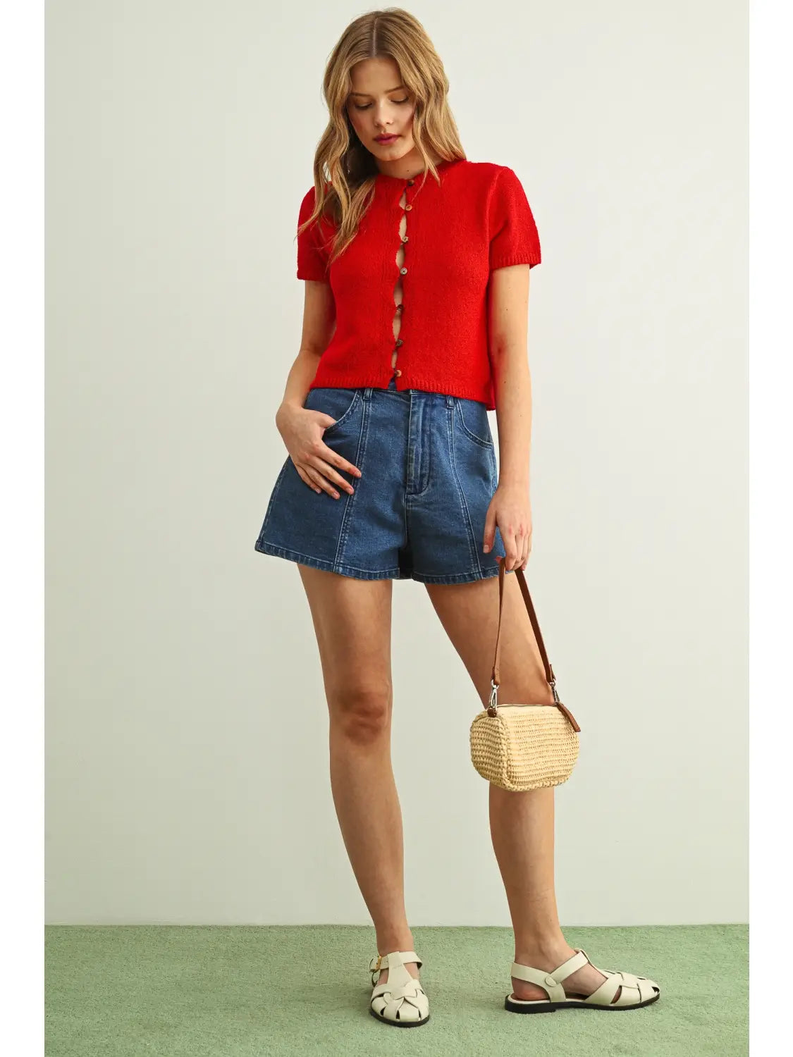 Red Knit Top With Buttons
