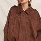 Suede Effect Bomber Jacket in Brown
