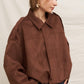 Suede Effect Bomber Jacket in Brown