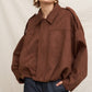 Suede Effect Bomber Jacket in Brown