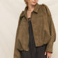 Suede Effect Bomber Jacket in Olive