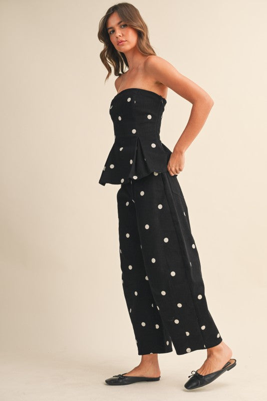 Polka Dot Peplum Top in Black