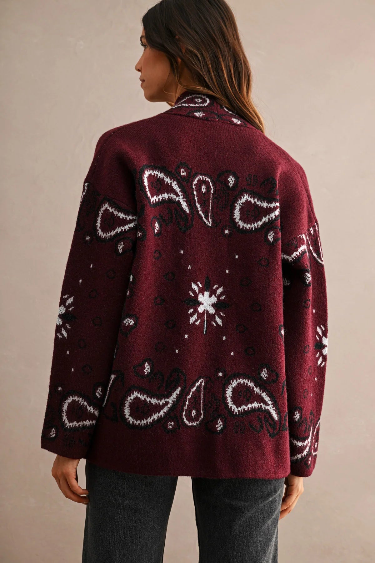 Paisley Knit Cardigan in Burgundy