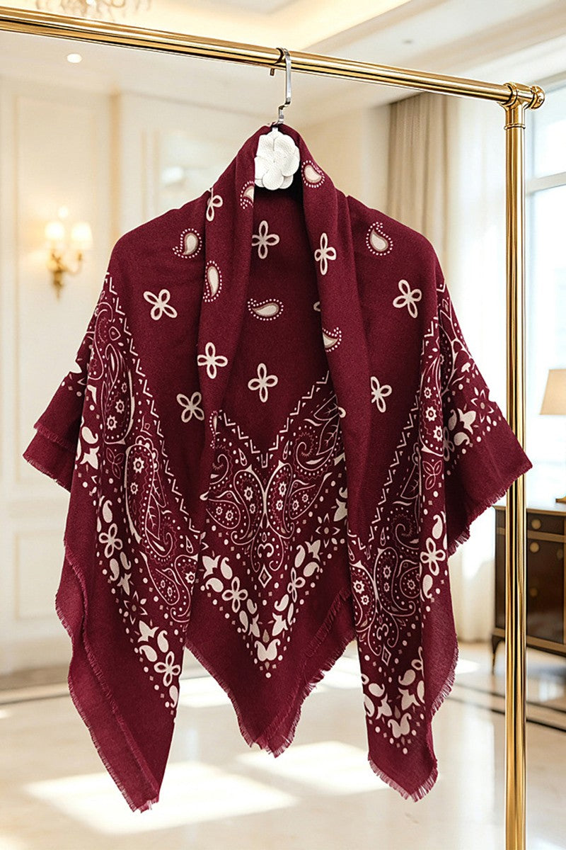 Wine Paisley Shawl Wrap