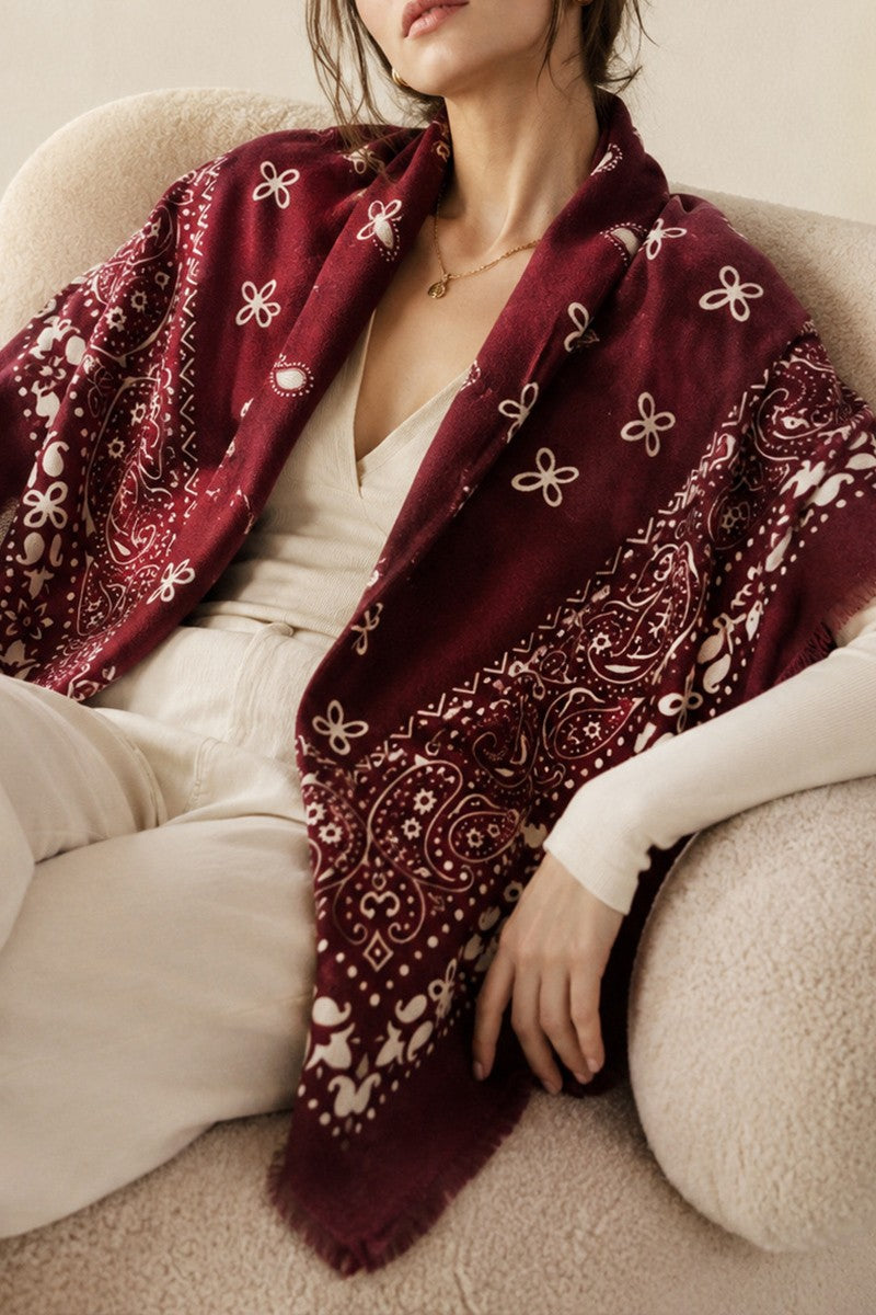 Wine Paisley Shawl Wrap