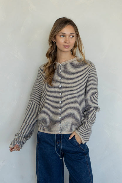 Pinstripe Piper Cardigan in Natural