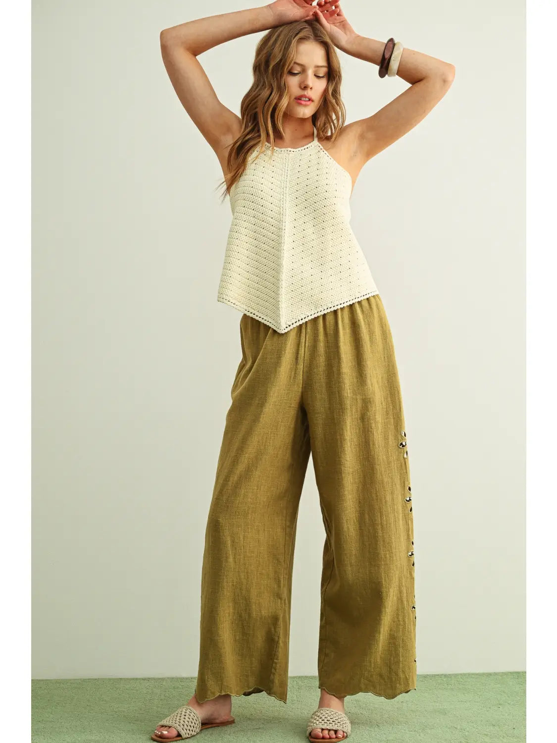 Crochet Knit Halter Top in Cream