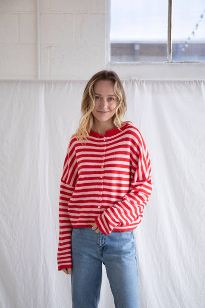 Piper Cardigan Pink/Red Stripe
