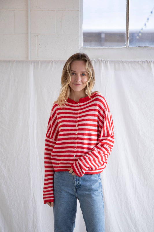 Piper Cardigan Pink/Red Stripe