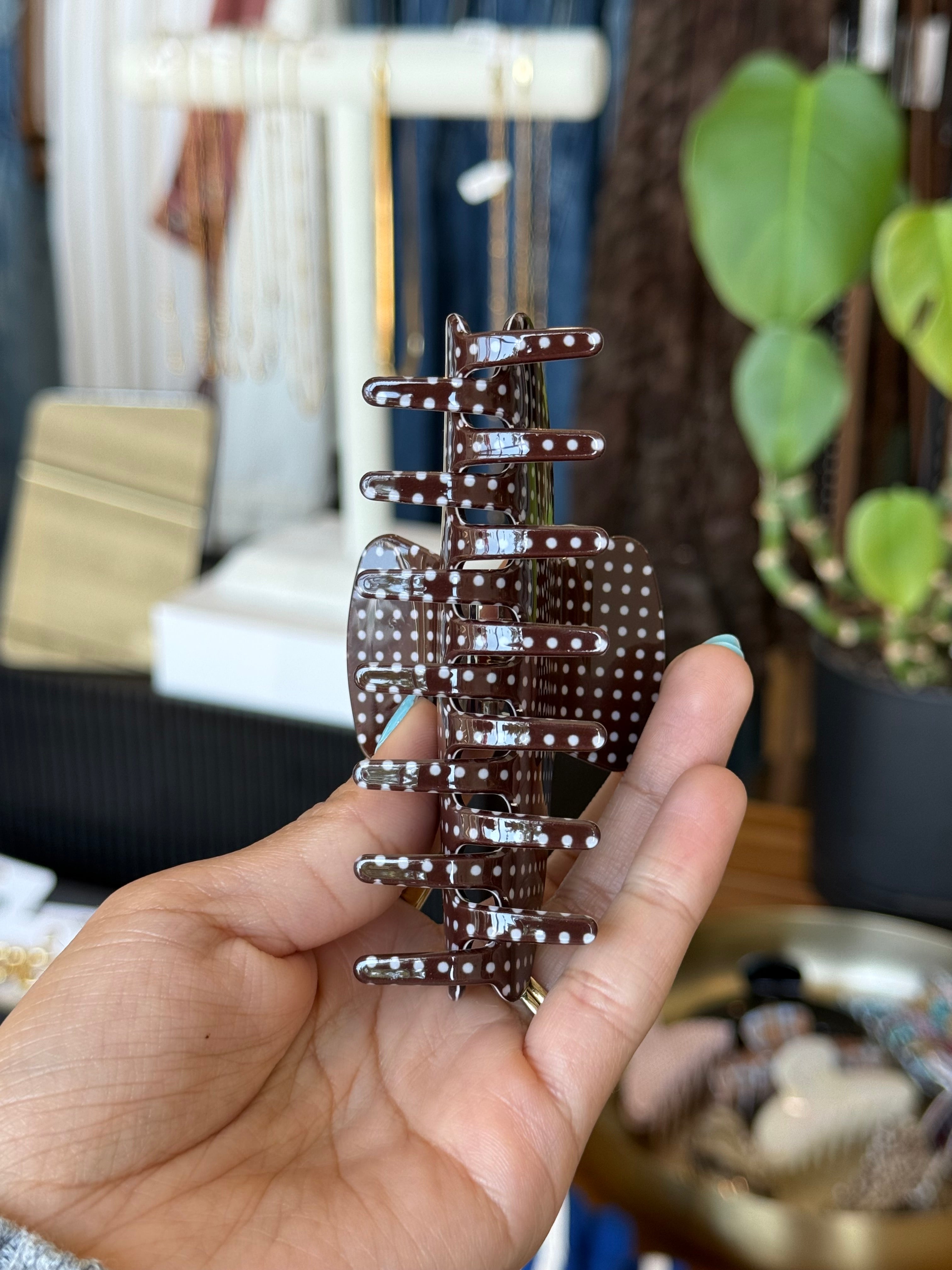 Brown Polka Dot Claw Clip