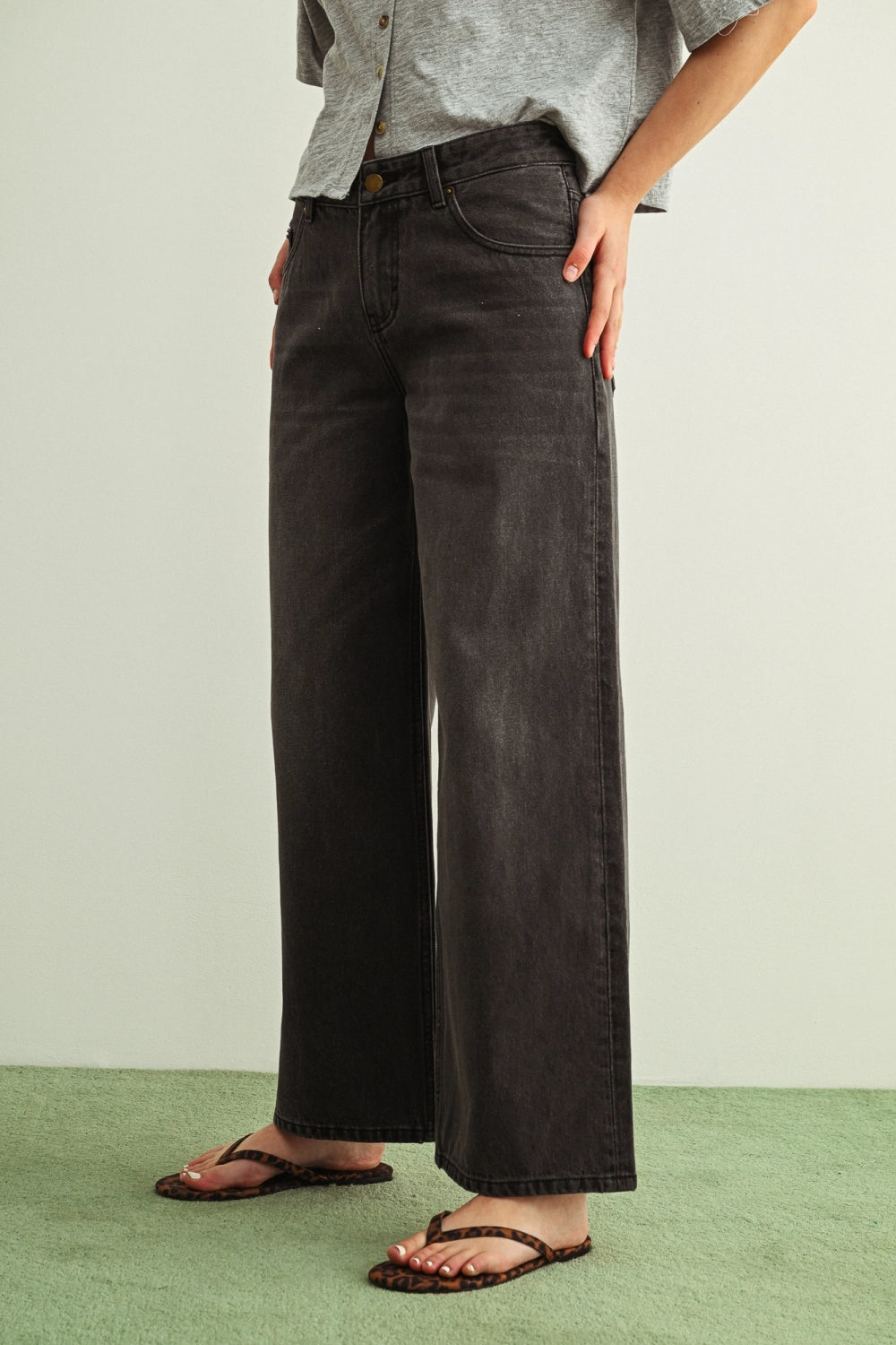 Relaxed Black Wide Leg Jeans