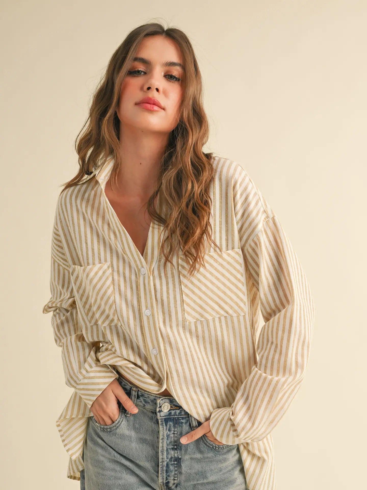 Stripe Button Down in Mustard