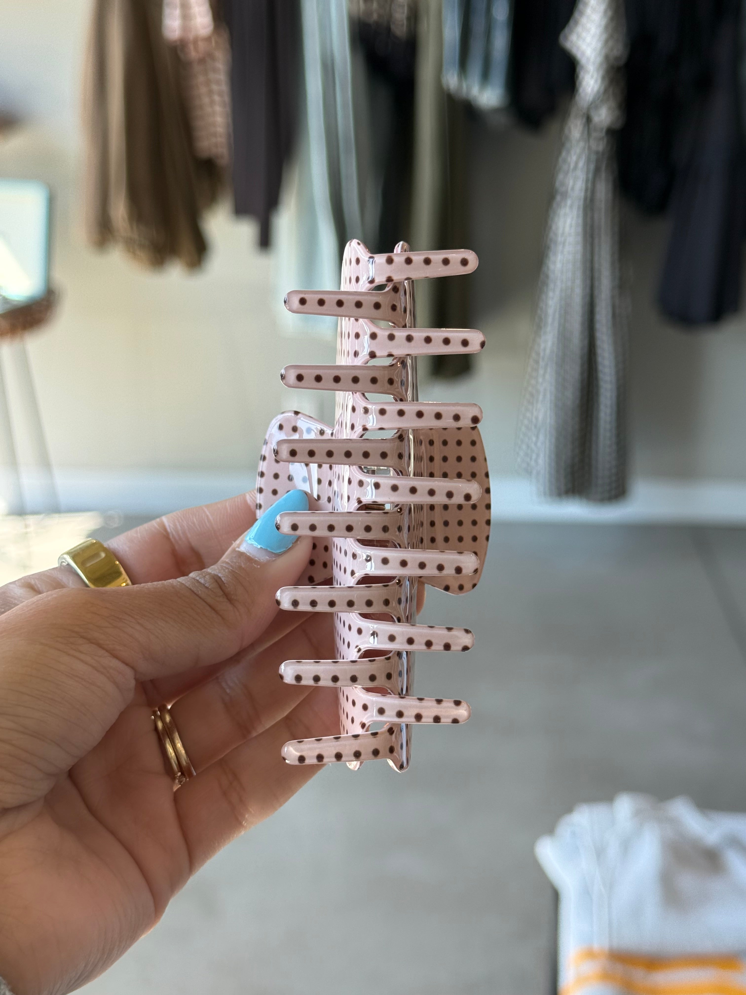 Pink/Brown Polka Dot Claw Clip