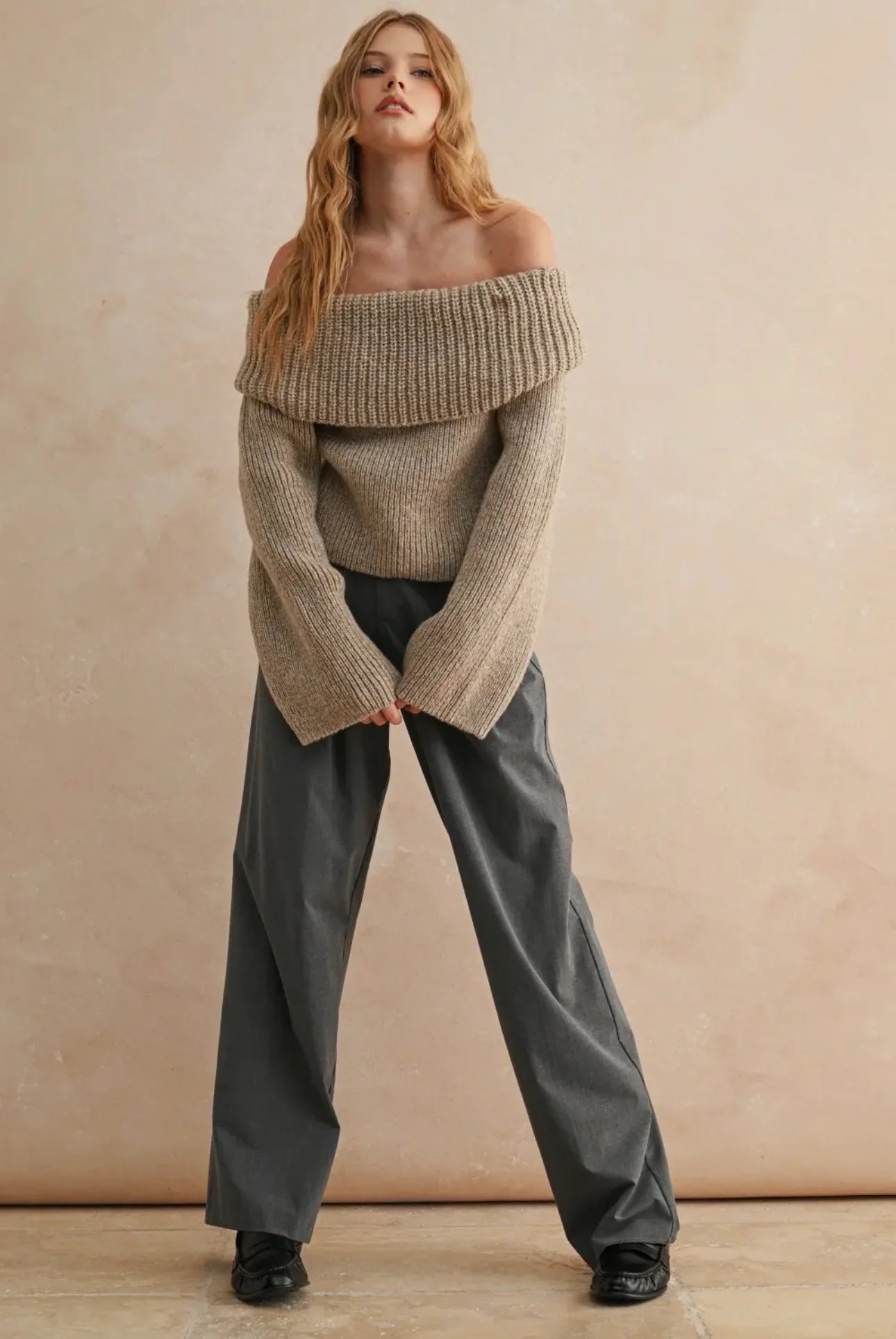 Tessa Off Shoulder Sweater in Oatmeal
