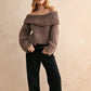 Tessa Off Shoulder Sweater in Brown