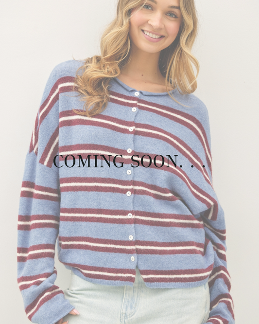 Varsity Stripe Piper Cardigan in Dusty Blue
