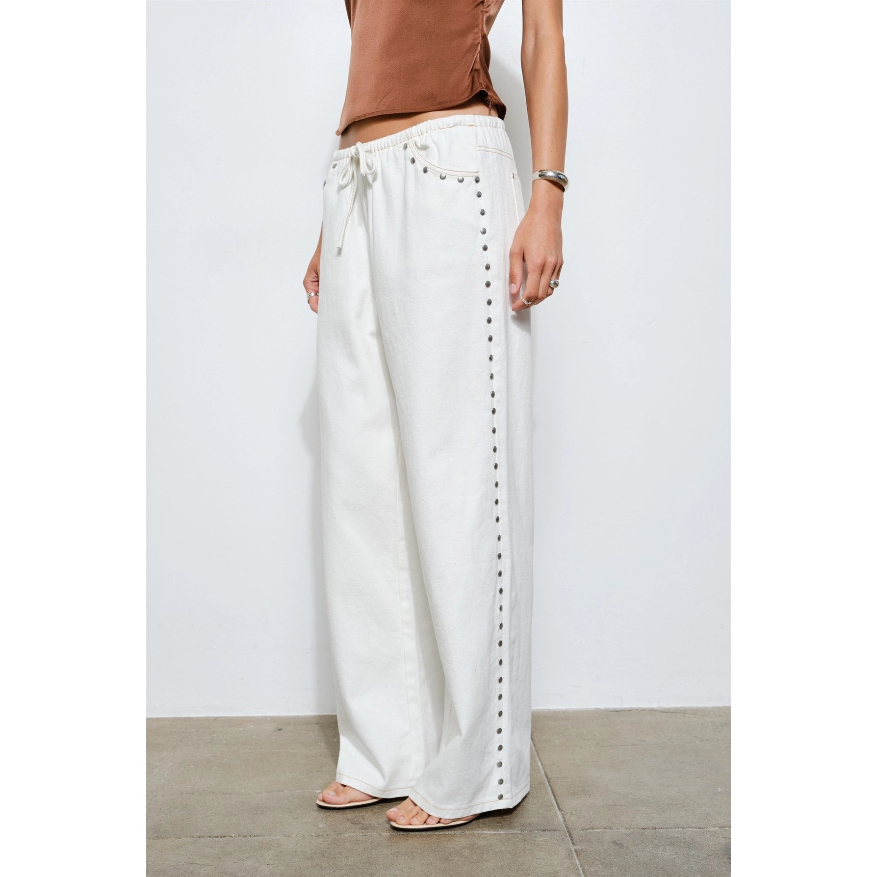 Marlowe Studded Pants in White Denim