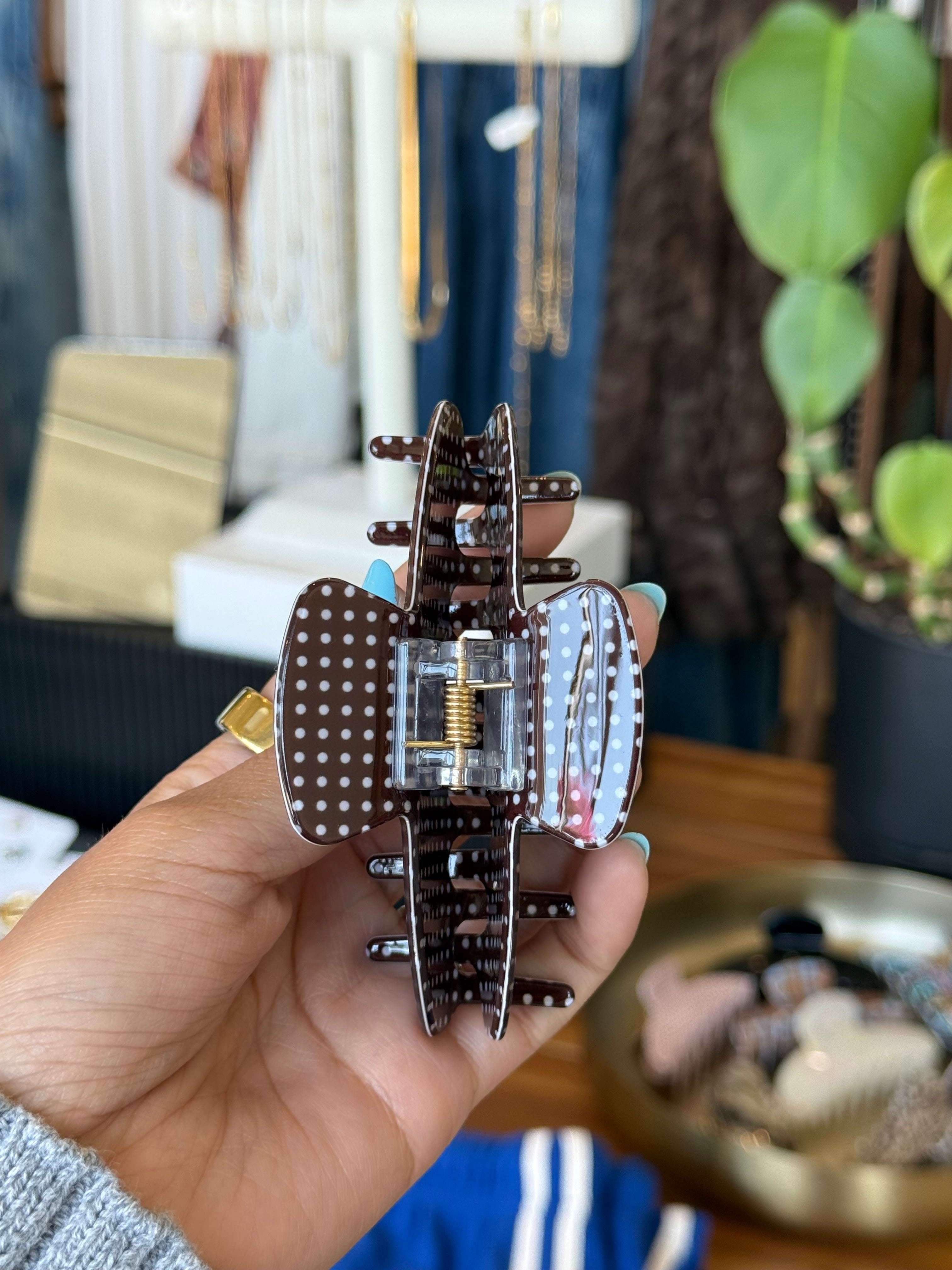 Brown Polka Dot Claw Clip