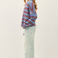 Varsity Stripe Piper Cardigan in Dusty Blue