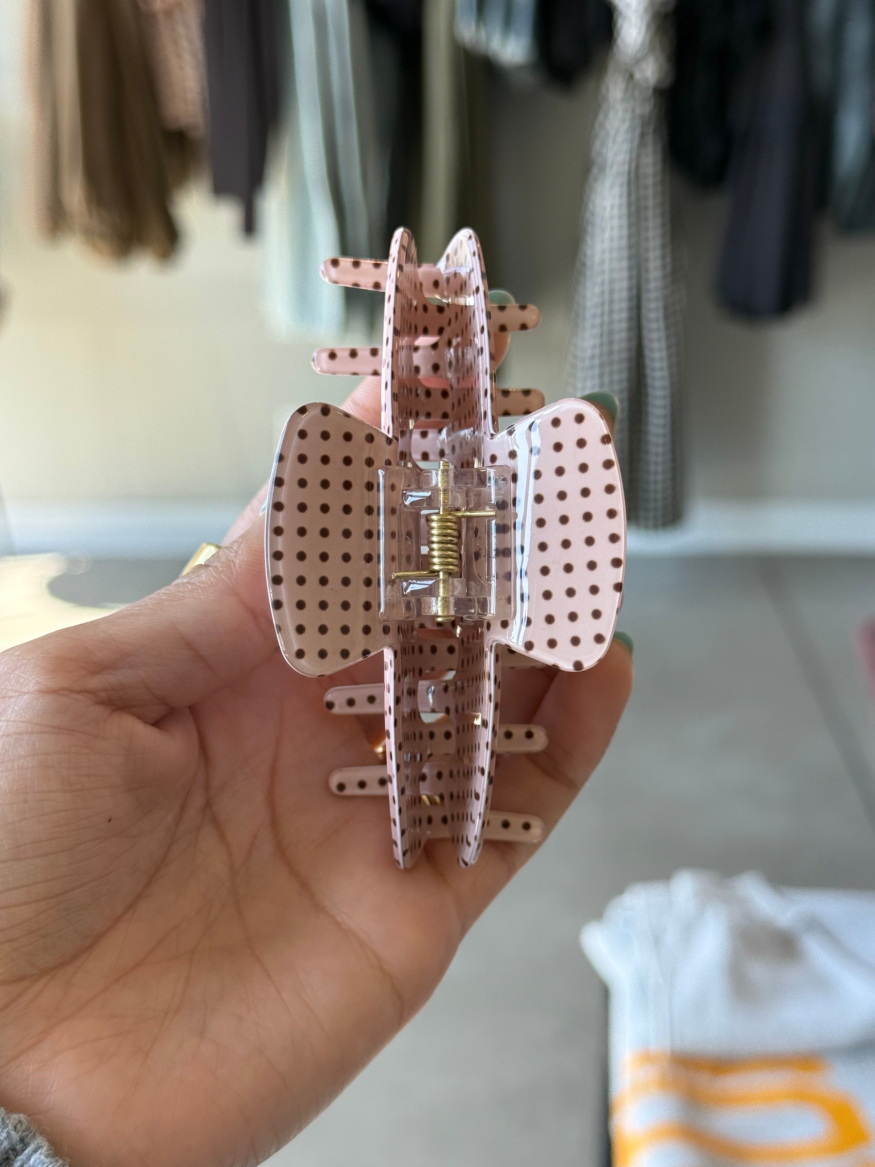 Pink/Brown Polka Dot Claw Clip