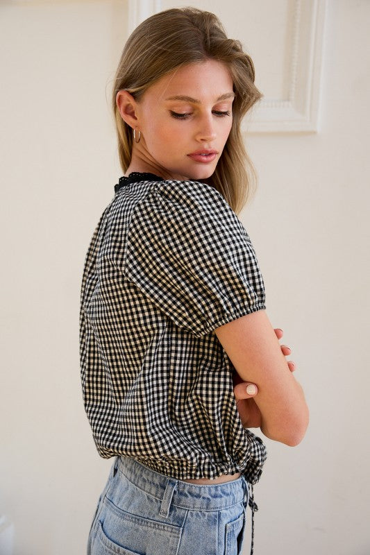 Linda Embroidered Gingham Top