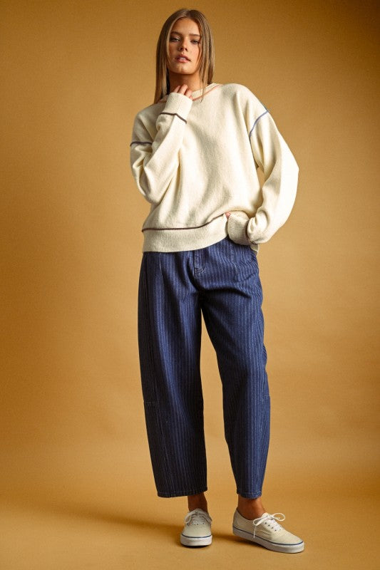 Pinstripe Denim Jeans