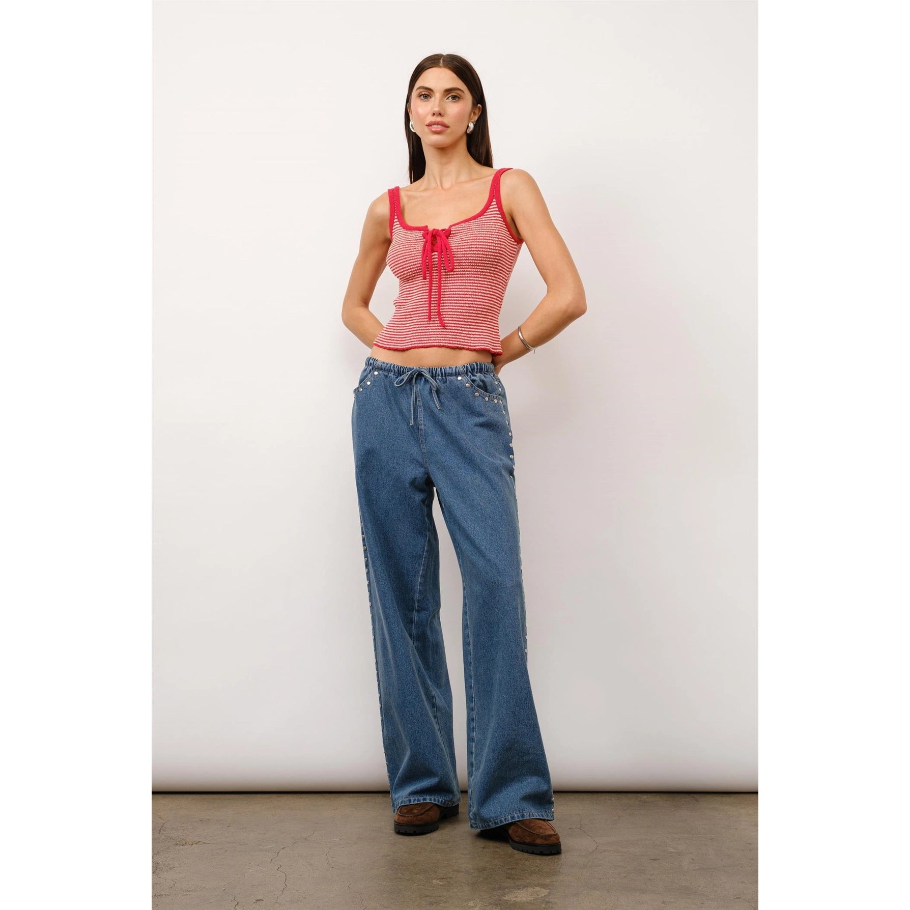 Marlowe Studded Pants in Blue Denim