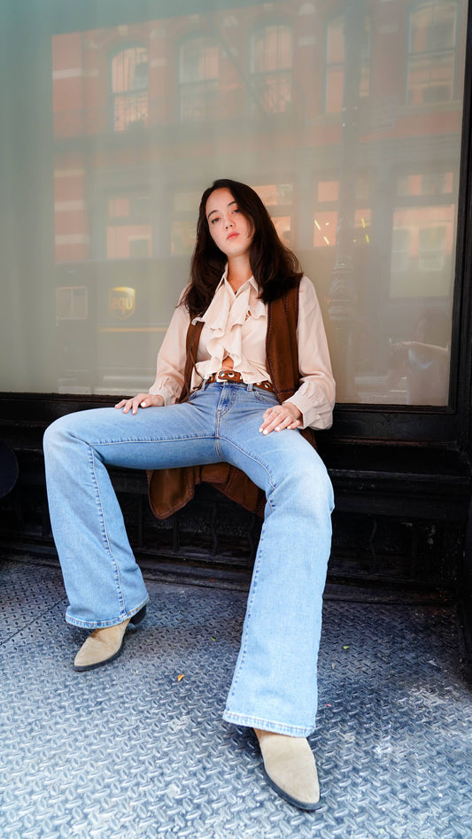 Camel Suede Belt with Wide Studs