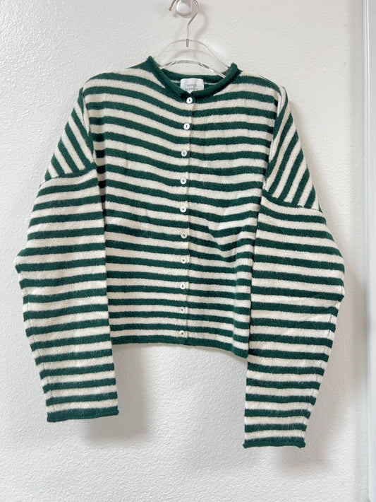 Striped Piper Cardigan in Forest