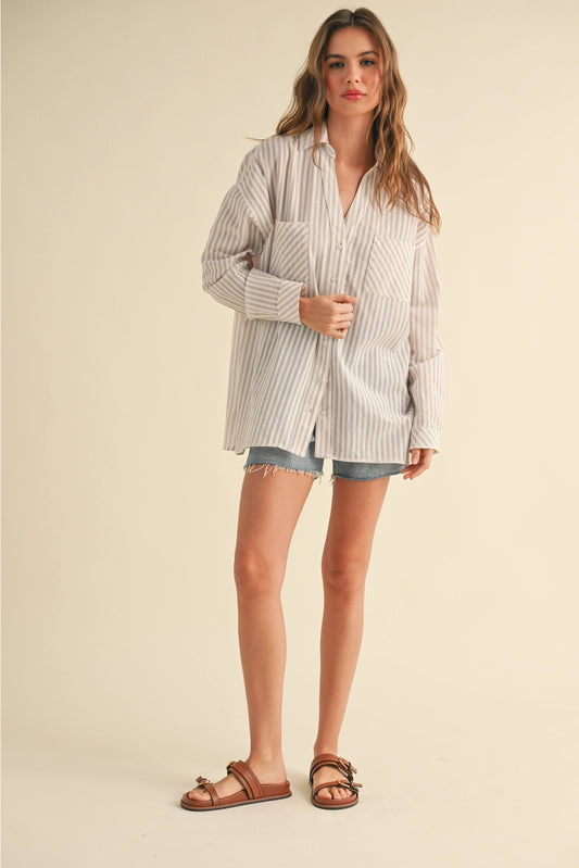 Beige Stripe Button Down