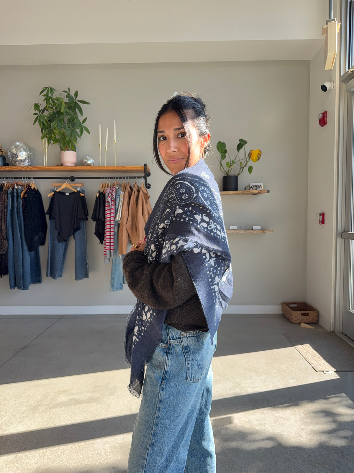Navy Paisley Shawl Wrap