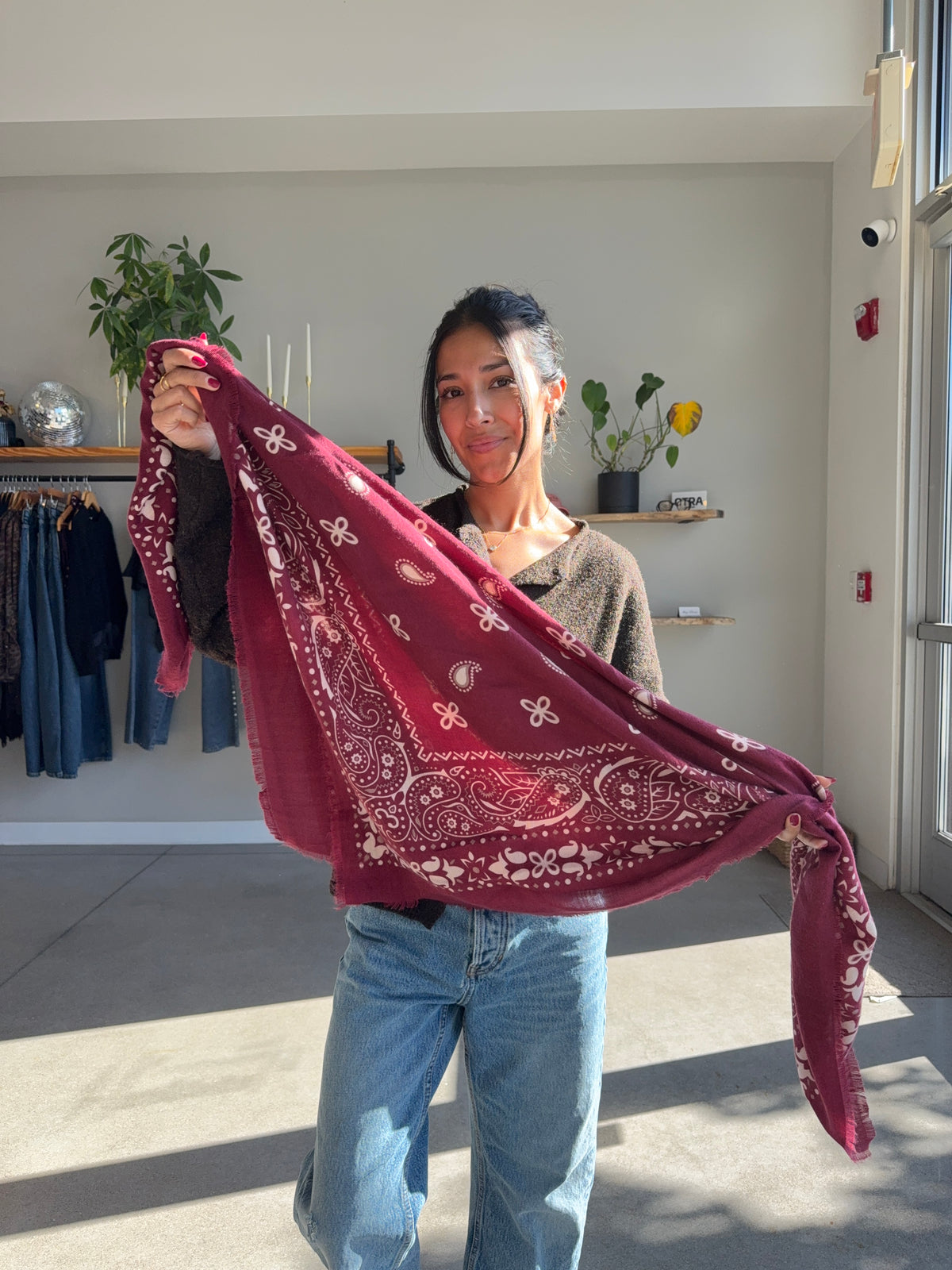 Wine Paisley Shawl Wrap