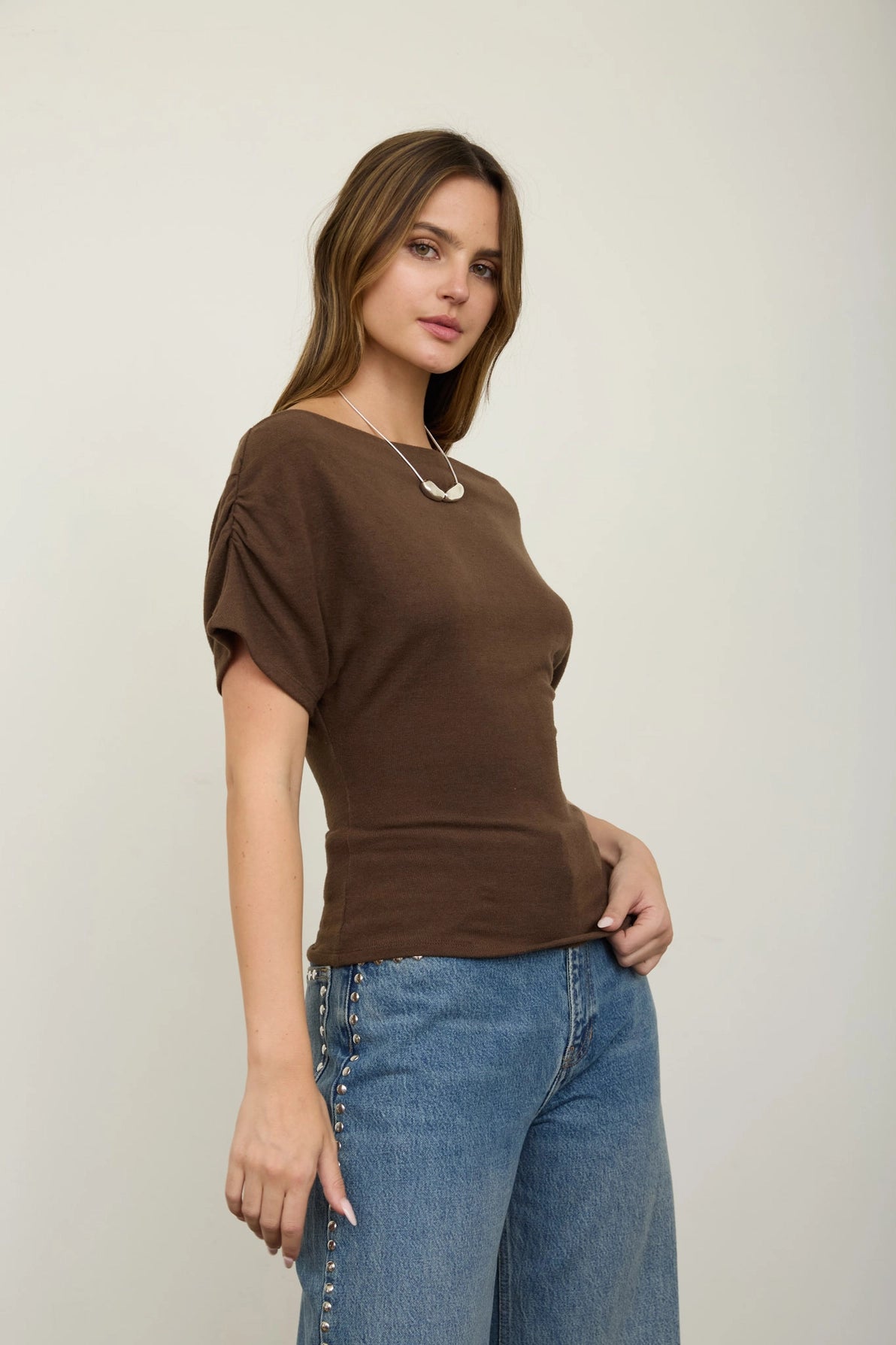 Jalissa Off Shoulder Top in Brown