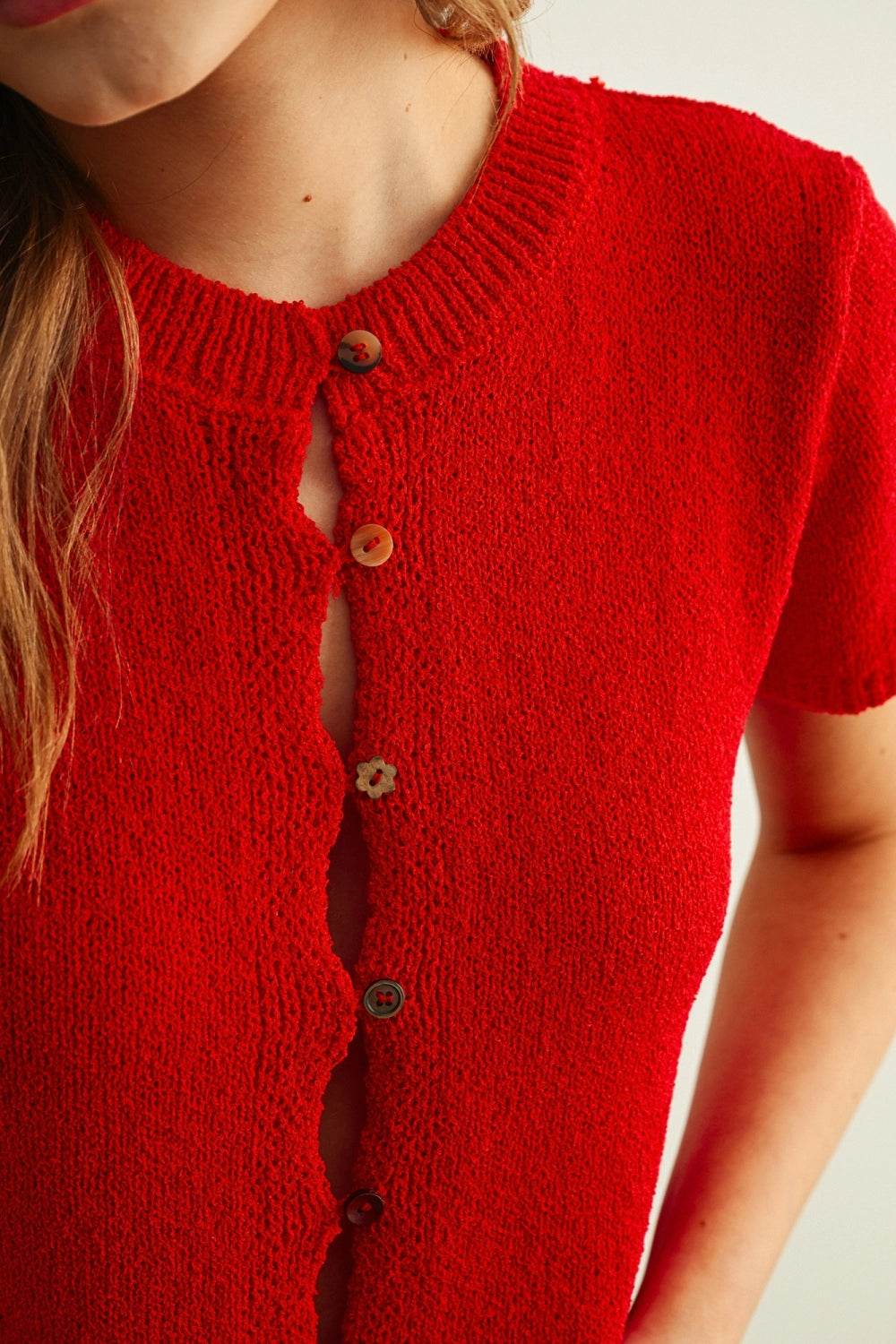 Red Knit Top With Buttons