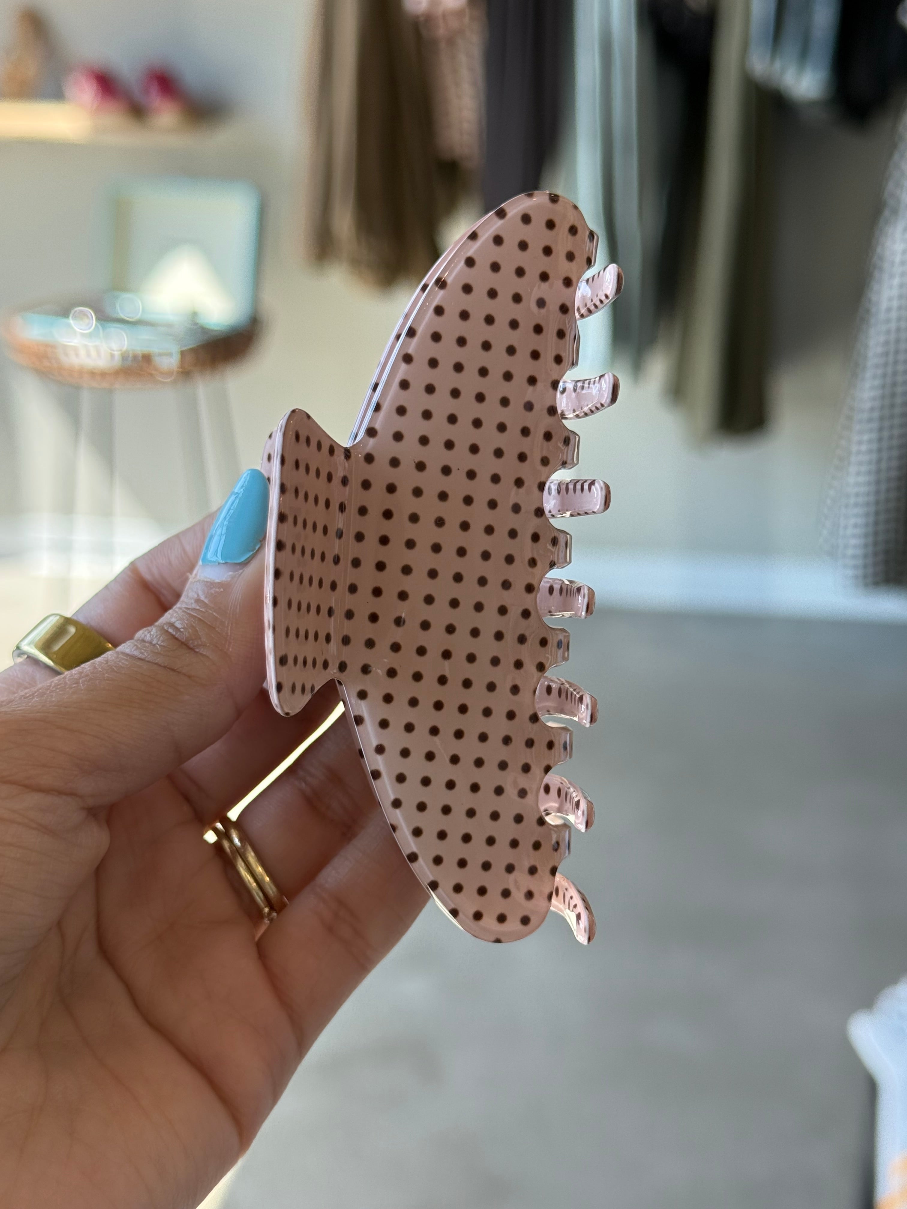 Pink/Brown Polka Dot Claw Clip