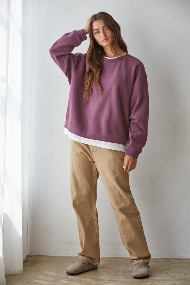 Always On Pullover Crew in Plum