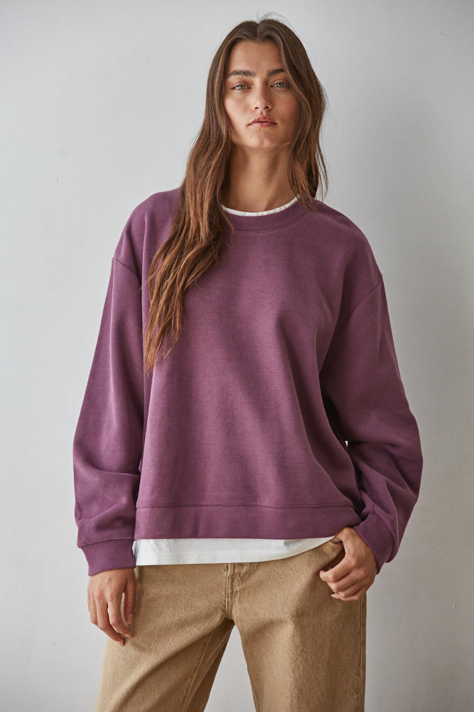 Always On Pullover Crew in Plum