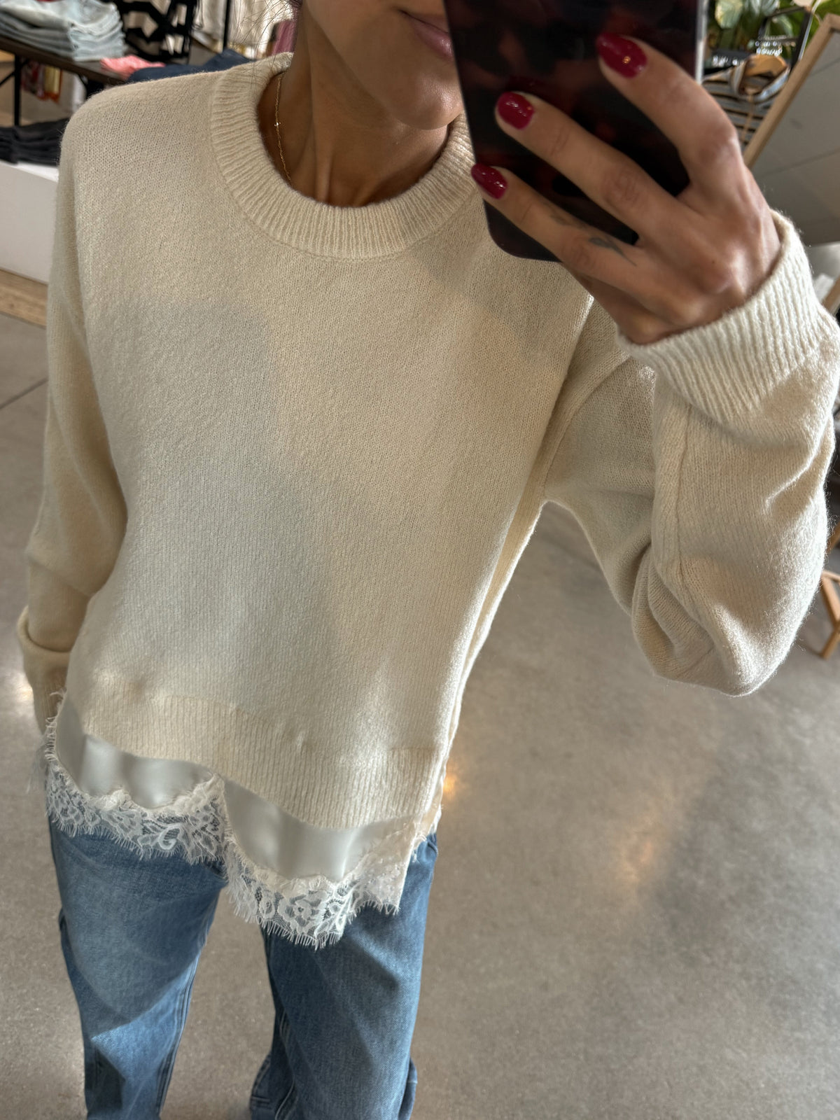 Aries Lace Sweater in Cream