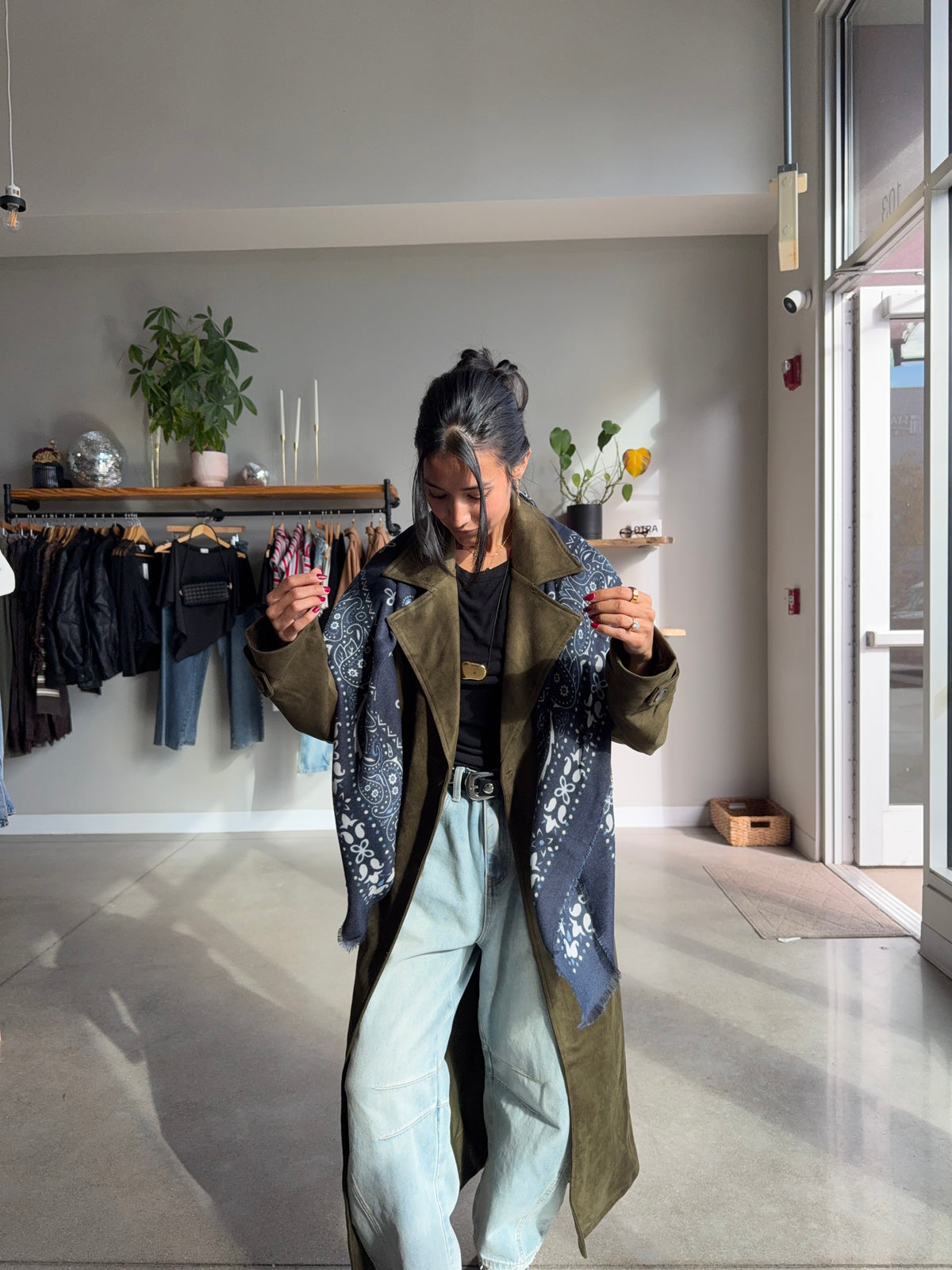 Olive Maxi Suede Trench