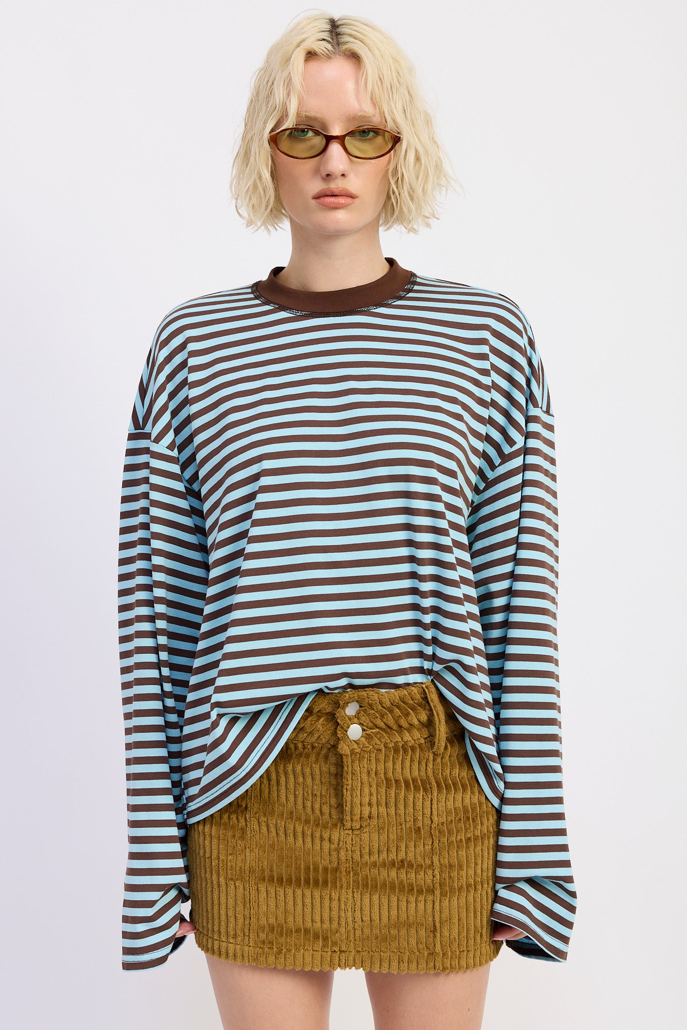 Mindy Stripe Top in Brown/Blue