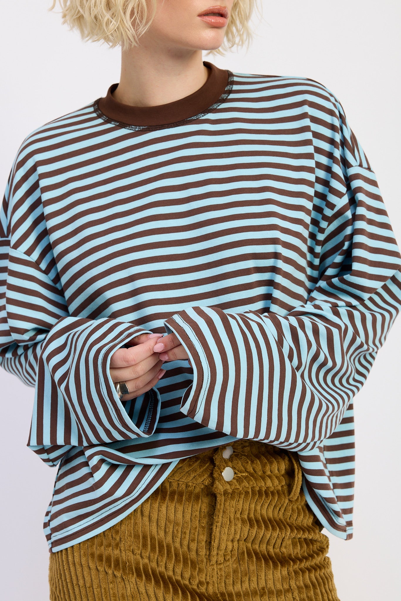 Mindy Stripe Top in Brown/Blue